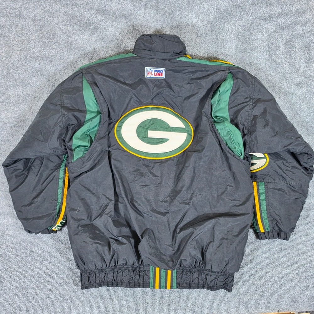 Vintage Starter NFL Pro Line Green Bay Packers Puffer Jacket Mens L Black Green
